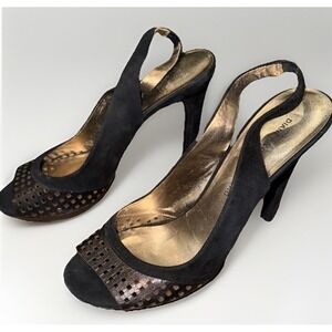 Diane Von Furstenberg Heels Slingback Black Suede Leather size 9 M  Designer